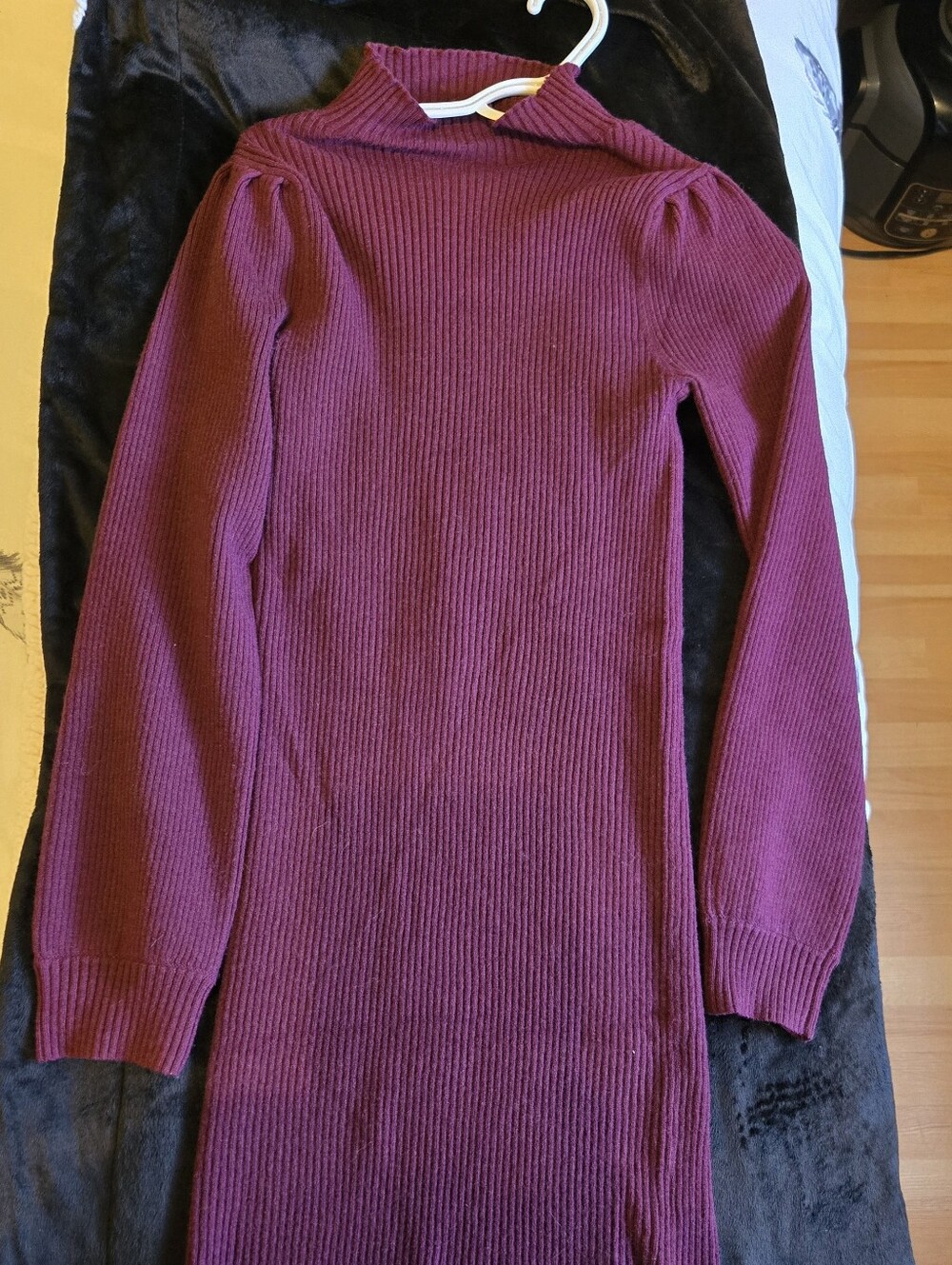 Womens Ribbed Mock Neck Sweater Dress - Wine